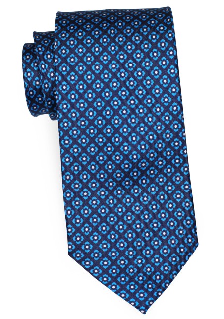 Navy and Aqua Graphic Print Silk Tie