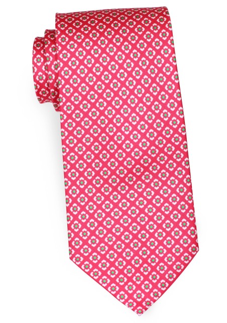 Extra Long Hot Pink and White Graphic Print Silk Tie