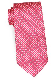 Extra Long Hot Pink and White Graphic Print Silk Tie