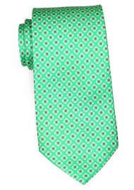 Kelly Green Silk Tie with Geometric Print in Hot Pink and White