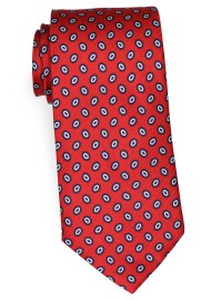 Cherry Red Silk Tie with Oval Dot Print