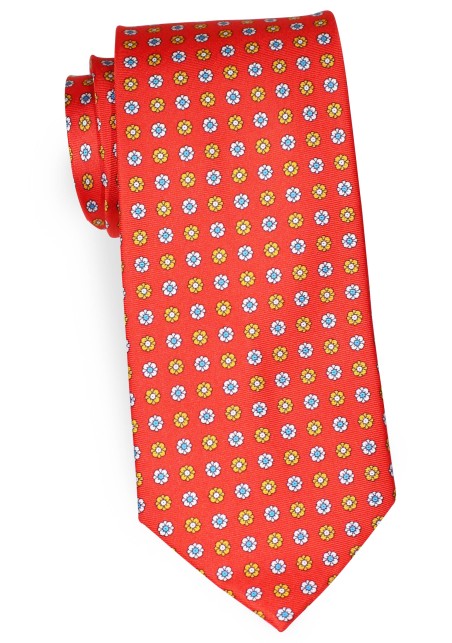 Bright Red Micro Floral Print Tie in 100% Silk