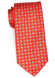 Bright Red Luxe Silk Tie in XL Length and Floral Print