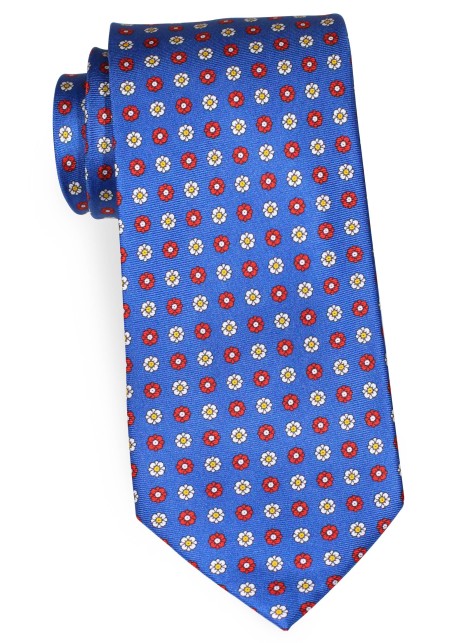 Marine Blue Silk Necktie with Tiny Floral Print