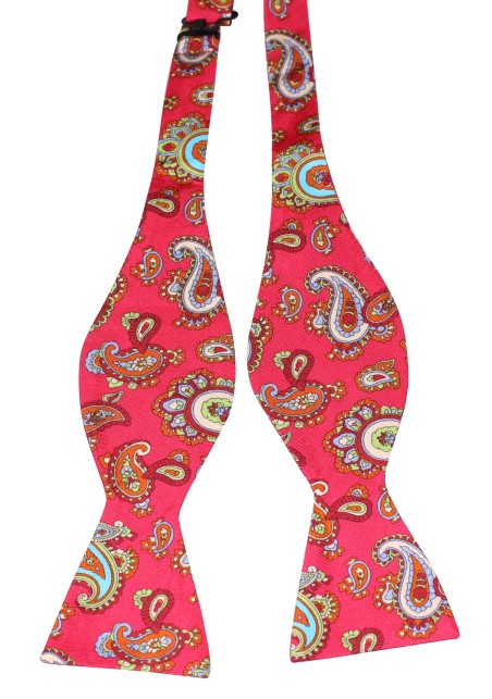 100% Silk Self Tie Bow Tie in Bold Pink Paisley