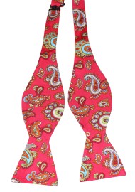 100% Silk Self Tie Bow Tie in Bold Pink Paisley