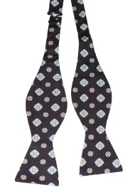 Black Silk Bow Tie with Large Floral Medallion Print