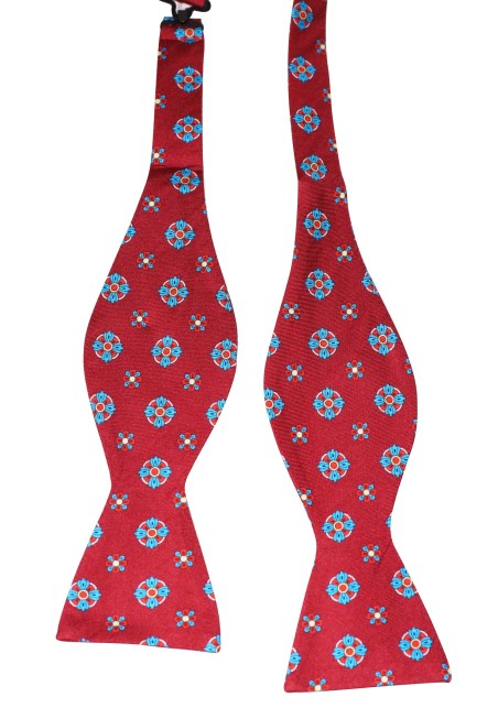 Wine and Teal Silk Print Bowtie in Self Tie Style