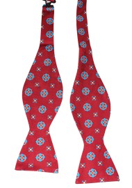 Wine and Teal Silk Print Bowtie in Self Tie Style