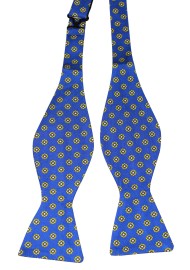 Luxury Silk Bow Tie in Royal Blue and Gold Foulard Print