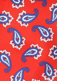 Self Tied Silk Bow Tie in Bright Red and Blue Paisley Print