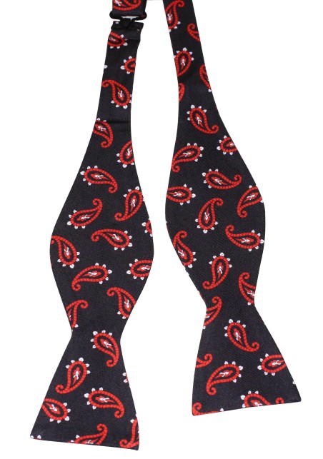 Black with Red Paisley Print Silk Bow Tie