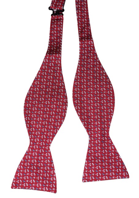 Burgundy Silk Bow Tie with Tiny Dragonflies - Self Tie Bow Tie