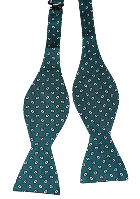 Hunter Green Silk Bowtie with Oval Dots in Navy and White