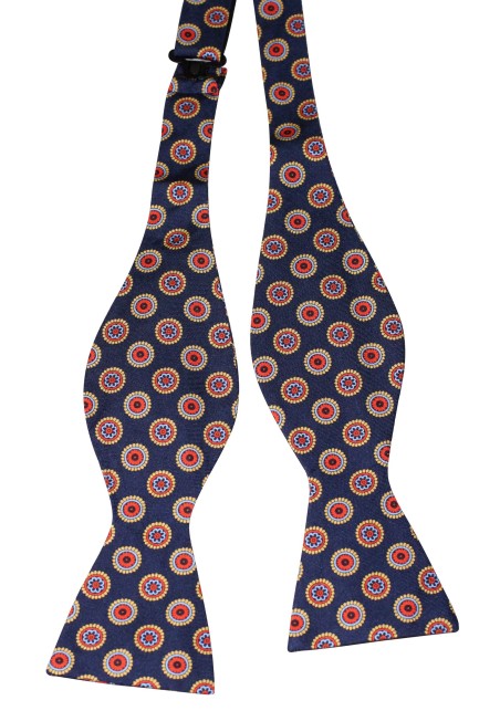 Self Tying Silk Bow Tie in Dark Navy Medallion Print