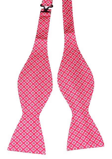 Graphic Print Silk Bowtie in Hot Pink, White, Lime