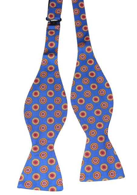 Self Tying Silk Bow Tie in Marine Blue Medallion Print