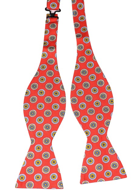 Self Tying Silk Bow Tie in Bright Red Medallion Print