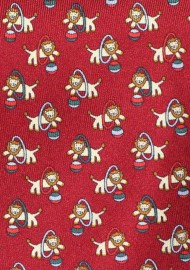 Self Tied Silk Bow tie with Circus Lion Print in Burgundy and Gold