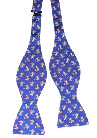 Self Tied Silk Bow tie with Circus Lion Print in Royal Blue and Gold
