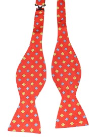 Bright Red Silk Print Bow Tie - Self Tied Mens Bowtie