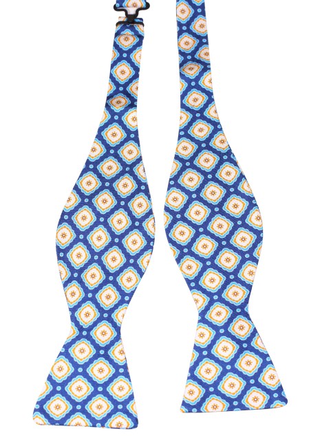 Royal with Gold Designer Print Self Tie Bow Tie in 100% Silk
