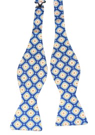Royal with Gold Designer Print Self Tie Bow Tie in 100% Silk