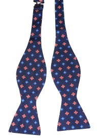 Navy and Red Silk Print Bow Tie - Self Tied Mens Bowtie