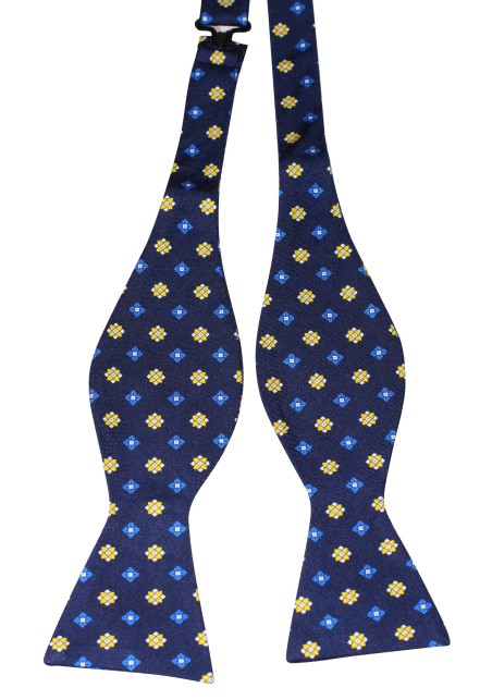 Silk Bow Tie in Self Tie Style in Blue and Golden Yellow