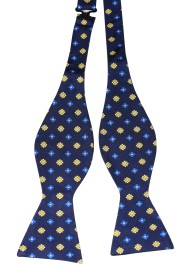 Silk Bow Tie in Self Tie Style in Blue and Golden Yellow