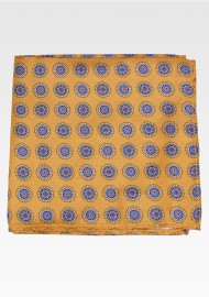 Handmade Silk Pocket Square in Vintage Gold