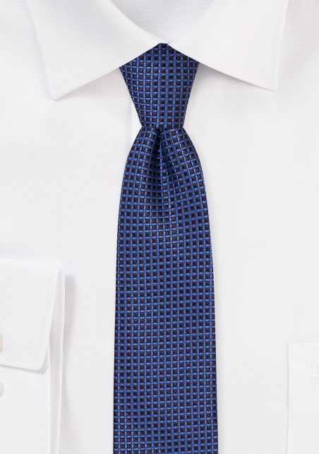 Mini Check Skinny Tie in Blue and Brown
