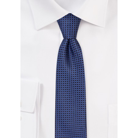 Mini Check Skinny Tie in Blue and Brown