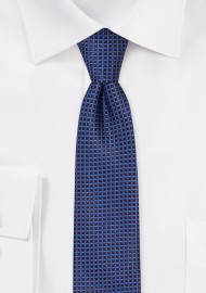 Mini Check Skinny Tie in Blue and Brown