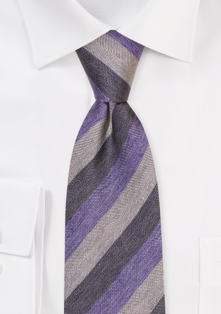 Stripe Designer Tie in Lilac and Gray