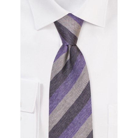 Stripe Designer Tie in Lilac and Gray