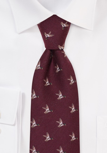Outdoorsmen Collection Flying Ducks in Maroon Red