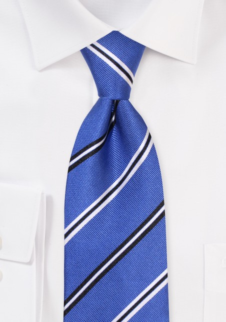 Repp Stripe Silk Necktie in Bold Blues