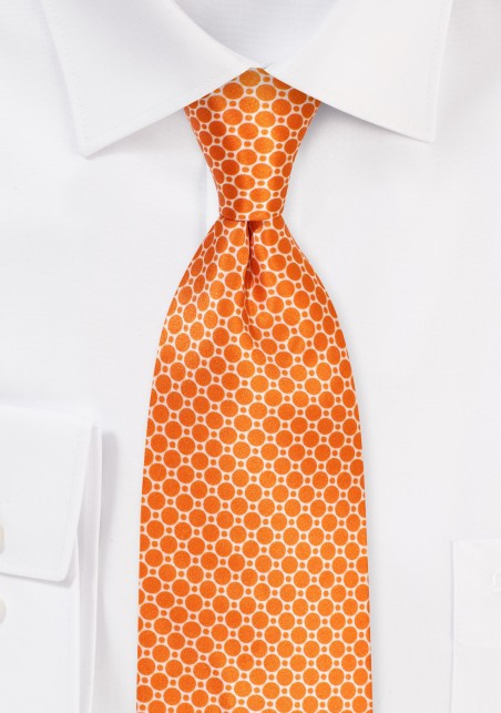 Geometric Print on Satin Silk in Harvest Pumpkin Orange