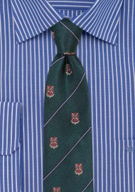 Forest Green Skinny Tie with Woven Crests