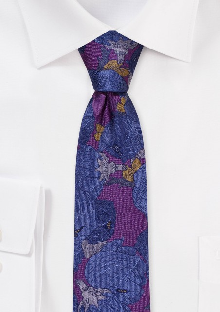 Retro Floral Designer Tie in Plum and Navy