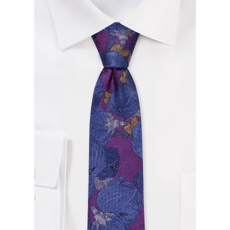 Retro Floral Designer Tie in Plum and Navy