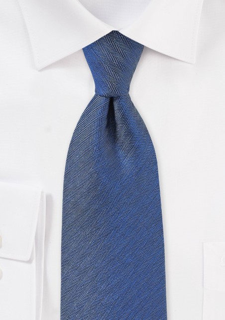 Herringbone Design Silk Tie in Denim Blue