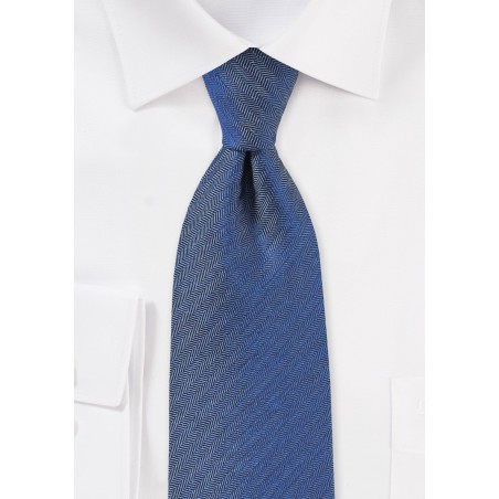 Herringbone Design Silk Tie in Denim Blue