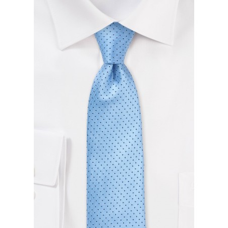 Light Blue Skinny Silk Tie with Dark Navy Pin Dots