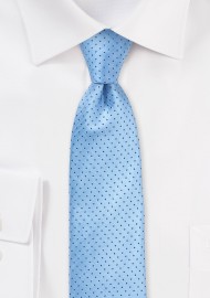 Light Blue Skinny Silk Tie with Dark Navy Pin Dots