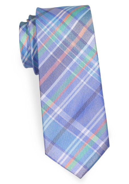 Skinny Madras Check Tie in Sky Blue