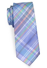 Skinny Madras Check Tie in Sky Blue