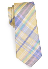 Madras Skinny Silk Tie in Yellow and Blue