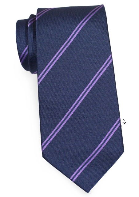 Navy Blue Tie with Lavender Double Stripes